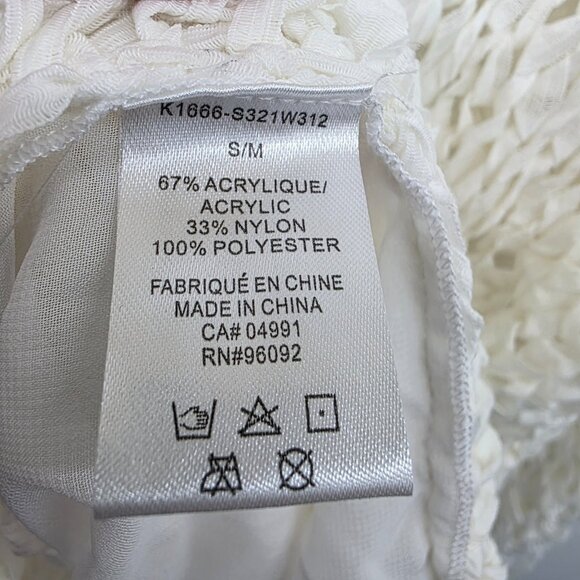 Womens S/M Ivory Open Knit Sheer Chiffon Back Sweater Boho Layered Festival - Picture 11 of 16